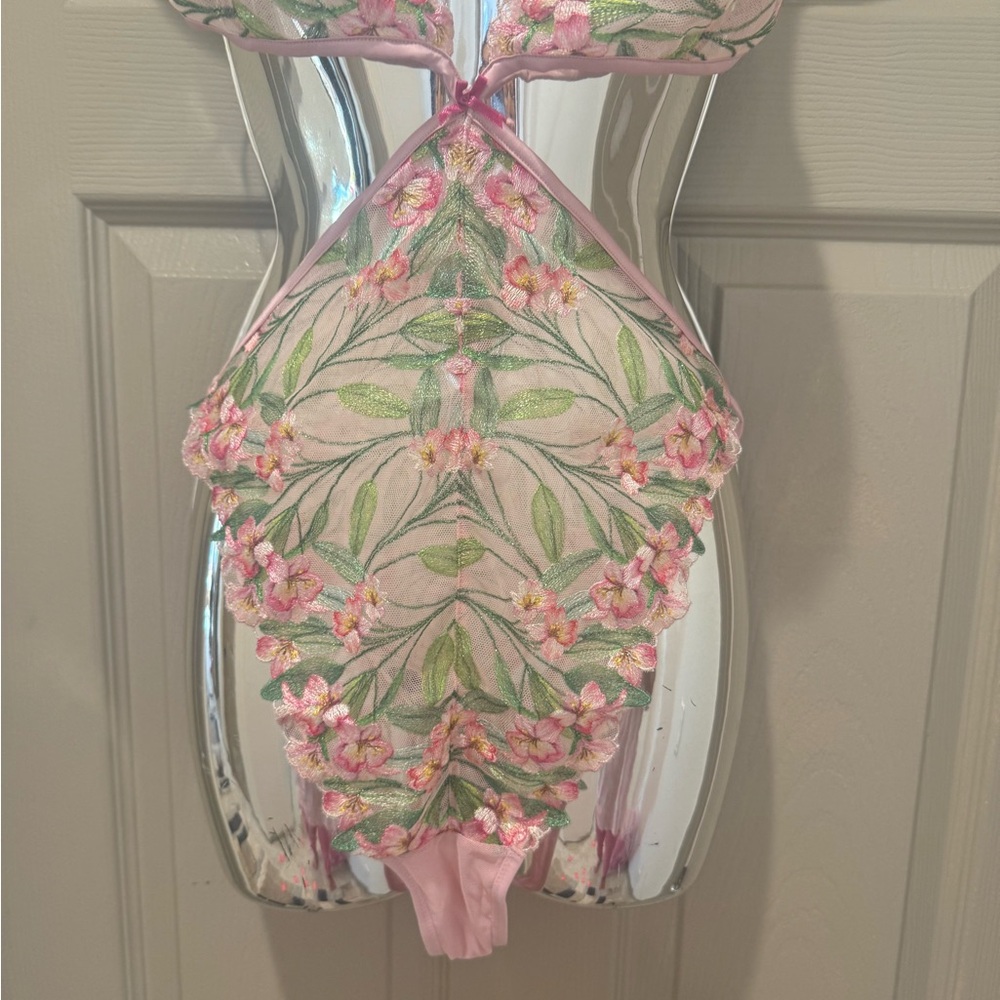 Victoria's Secret Floral Embroidered Chemise - Pink and Green Teddy thongless - Picture 4 of 9